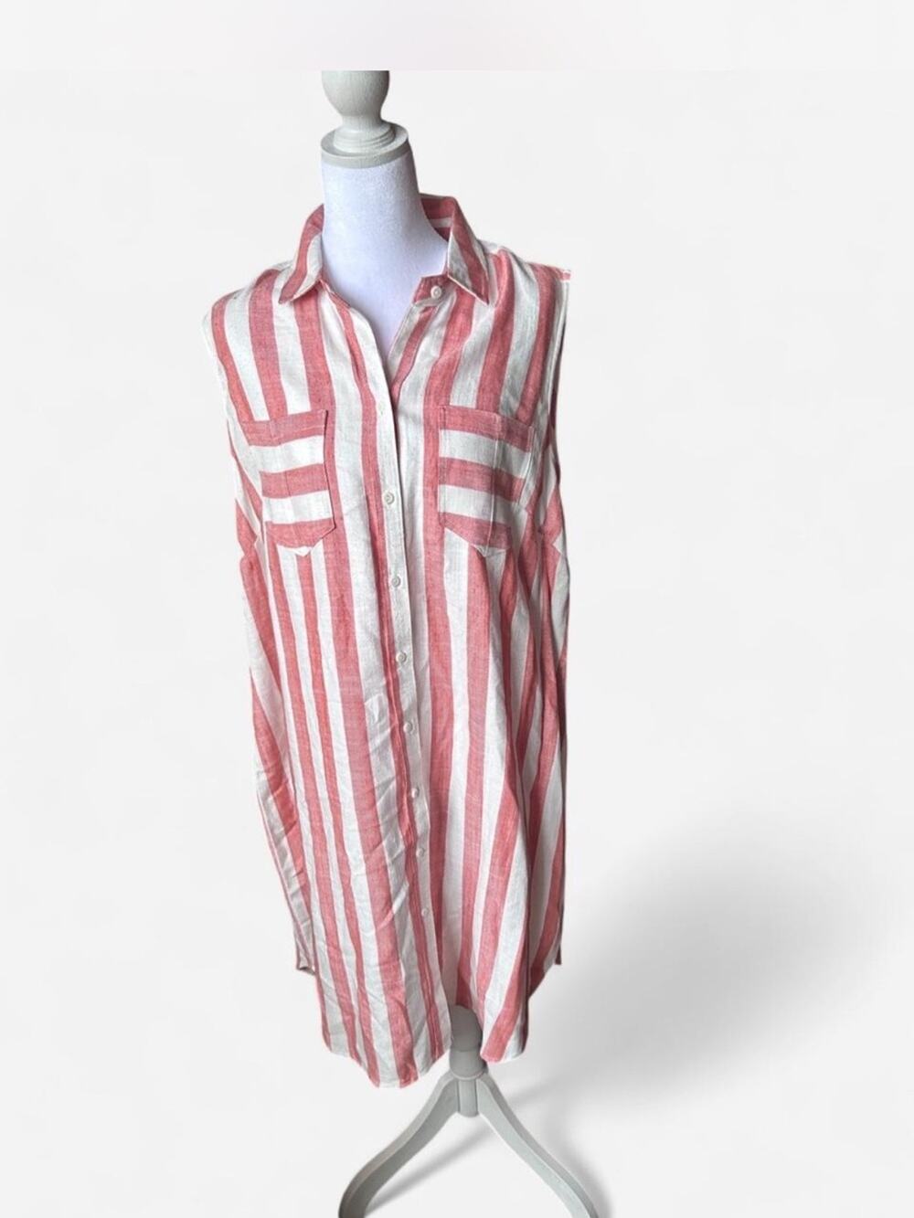 NWT Resort Hope & Harlow pink-orange and white striped button up dress Size 14